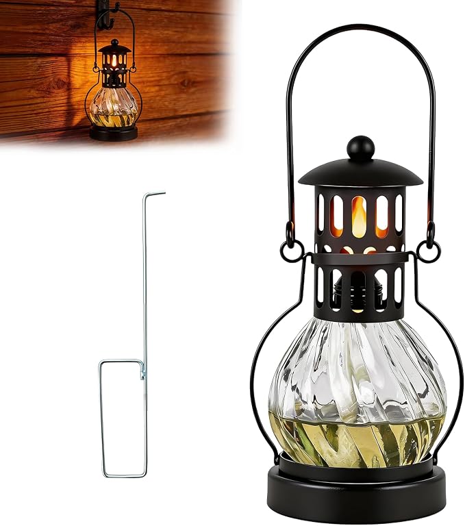 1 Pcs Glass Table Top Torches, 14 oz Citronella Torches for Outside | Features hanging handles, Refillable Flame Light Torch, Decorative Tabletop Lantern for Yard, Patio, Garden, Party, Landscape
