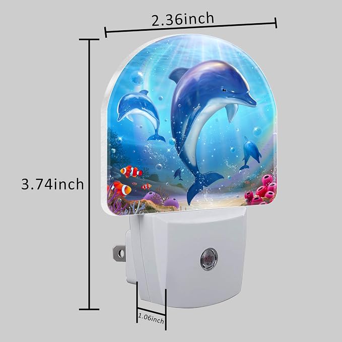 Night Light for Kids Girls Boys, Cute Dolphins in Tropical Sea LED Night Light Plug into Wall with Dusk to Dawn Sensor for Room Decor, Hallway, Kitchen, Bathroom, Nursery, Stairs