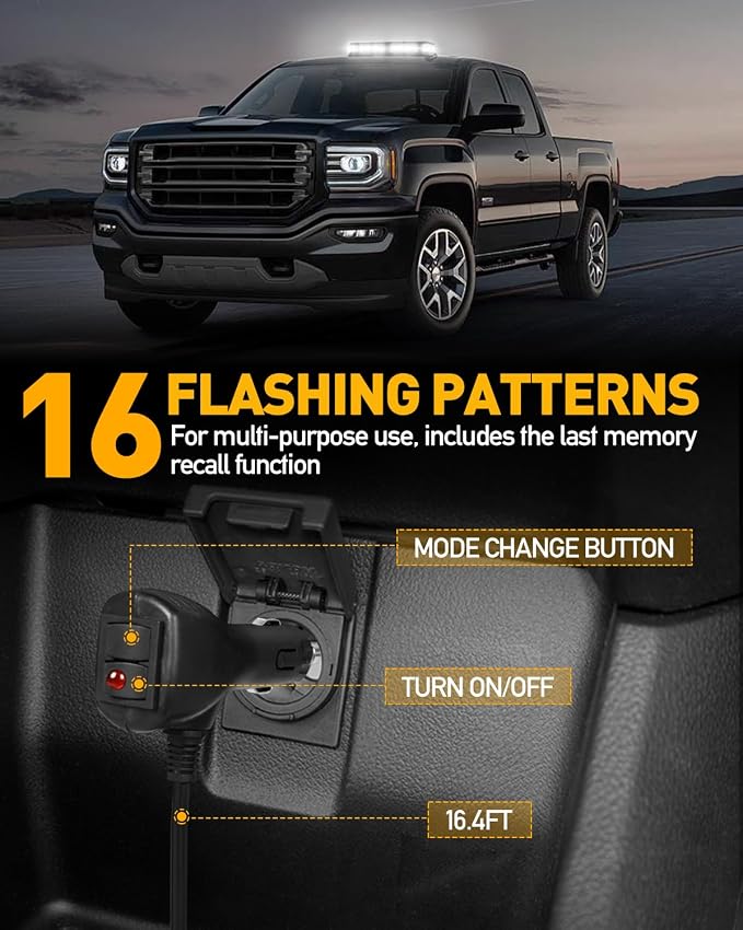 HLauto 406D Rooftop Emergency Strobe Lights Bar, 102 LED White Mini Beacon Safety Flashing Warning Traffic Lights Bar w/Magnetic Base for 12-24V Trucks, Construction Vehicles, Snowplow, Cars