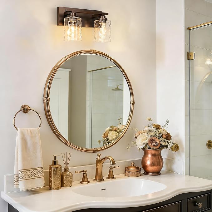 Modern Bathroom Lighting Fixtures Over Mirror, Vanity Lights for Bathroom, Wall Sconces with Clear Glass Shades, E26 Ceramic Socket, 2-Light 14-inch Oil-Rubbed