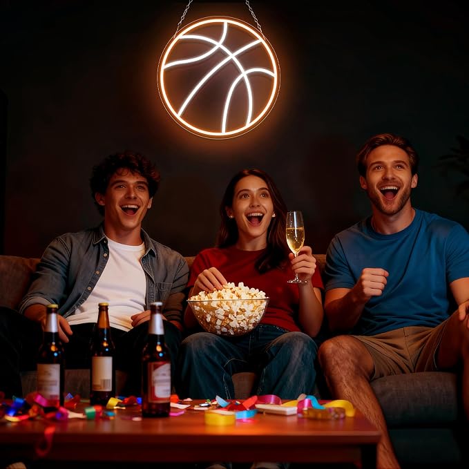 Basketball Neon Sign, Dimmable LED Basketball Neon Light, USB Powered Wall Decor for Bedroom, Kids Room, Man Cave, Game Room, Sports Party, Basketball Gifts for Fans
