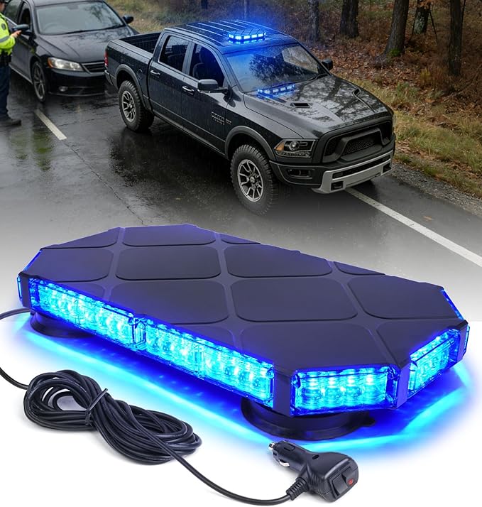 LUMENIX 56 LED Roof Top Strobe Beacon Lights Bar Rooftop Hazard Warning Emergency Safety Flashing Blue Light for Volunteer Firefighters Police Law Enforcement Vehicles Trucks Patrol Cars