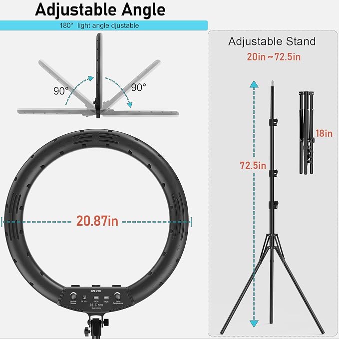 Hagibis 21 inch Ring Light with Stand Outer 55W 5600k Dimmable LED Light, Tripod Stand,and Phone Holder，Remote Controller,Carrying Bag ，CRI 97+ 2540lux, for Streaming Home Office Zoom Call Lighting