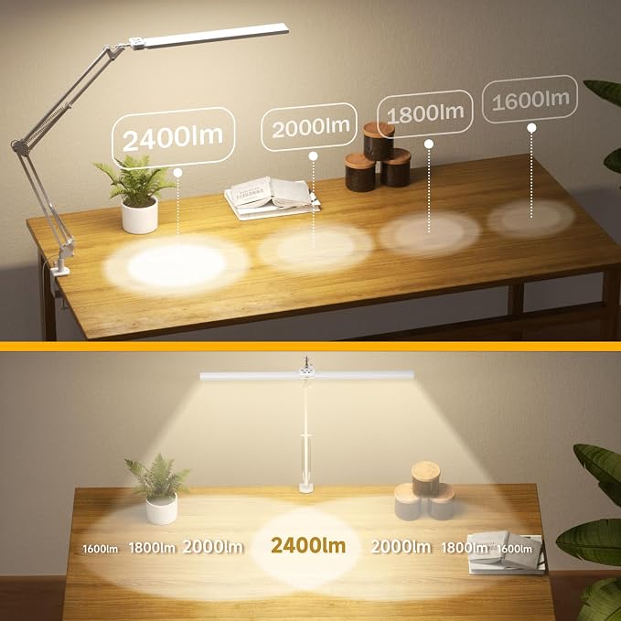 Led Desk Lamp for Home Office - 2400LM Ultra Bright Desk Light -Eye Caring Desk Lamp with Clamp - Adjustable Office Lamp with Remote Control- Easy Installation - 24W White