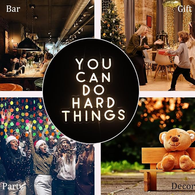 You Can Do Hard Things Wall Hanging Neon Sign, Positive Quotes Decorative Neon Lights for Classroom Wall Decor, Kids Room Wall Hanging Banners, Playroom Wall Decor Neon Light Sign(warm white)