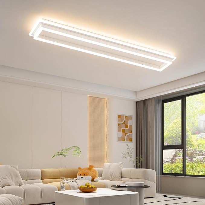Dimmable Led Ceiling Light with Remote Control Modern Linear Flush Mount Ceiling Lighting Fixture Acrylic Long Ceiling Lamp for Living Room Kitchen Dining Room Hallway (White,39.3inch)