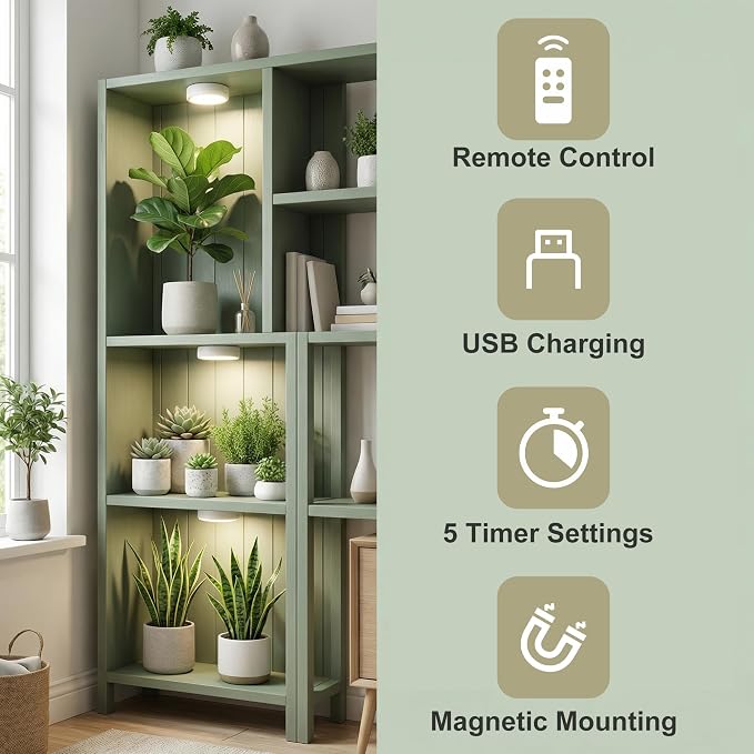 2 Pack Rechargeable Grow Light for Indoor Plants, Cordless Light | Magnetic Plant Lights for Indoor Growing, Full Spectrum LED Lighting with Timer & Remote, Stepless Dimming for Plant Shelf