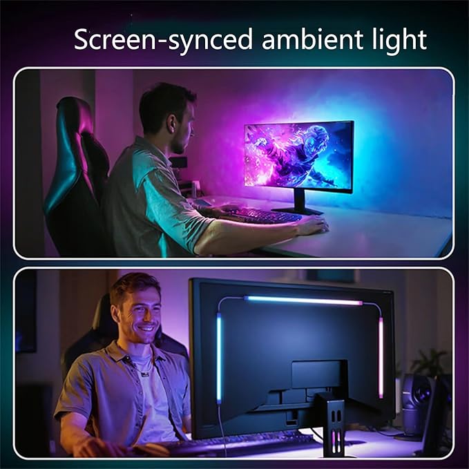 Monitor LED Backlights, RGB Screen Desk Light PC, Computer Light Bar Behind Monitor, LEDs for Desk Gaming, USB Port, LED Strip Lights That Sync with Screen Color or Music(24 inches)