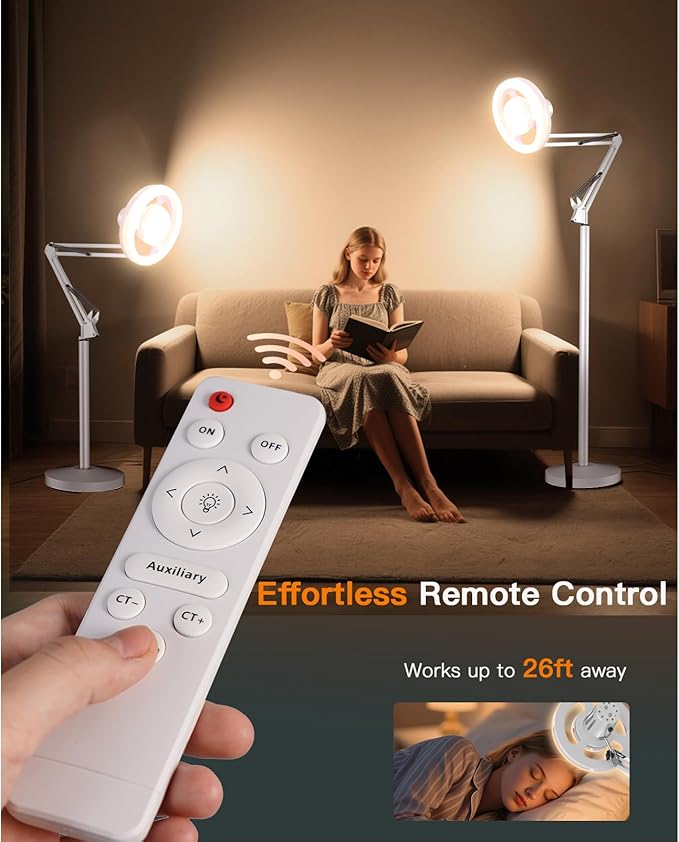 36W Floor Lamp with Flexible Arm, 3 Colors Ring Light with Heavy-Duty Base & Remote, Standing Lamp for Living Room/Workspace/Tattoo/Live Streaming/TikTok/YouTube/Photography