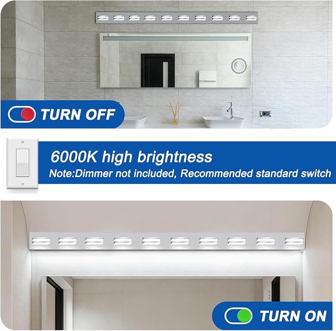 IZORRO LED Modern Bathroom Lights Fixtures(10-Light,Dimmable),Chrome Acrylic Wall Lighting,Vanity Lights for Bathroom Over Mirror - 6000k 40In （No Assembly Required）