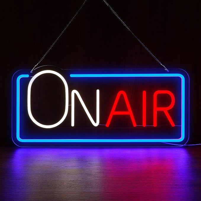On Air Sign LED Neon Light, USB Plug-in Neon Wall Sign, Dimmable LED Decor Light for Music Recording Studio Podcast Room Home Bar Game Room, Aesthetic Wall Art Decoration Gift (22" x 10.1")