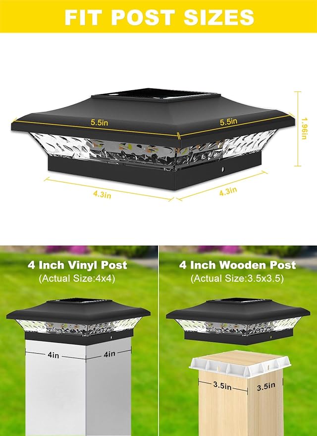 T-SUN Solar Post Cap Lights 18 Pack for 4x4 Vinyl/Wooden Posts, Waterproof Outdoor Warm & Cool White（3000K/6000K） Solar Powered Deck/Garden/Patio Lighting