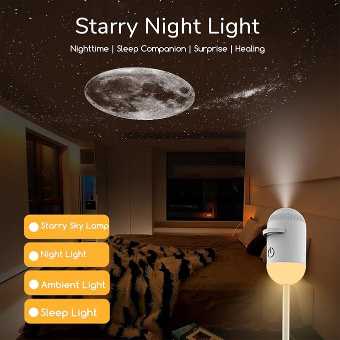 2-in-1 Galaxy Projector Night Light with 24 Sliding Projection Films, Adjustable Brightness 360° Rotating Design and USB Power for Car and Bedroom Decoration for Adults and Kids