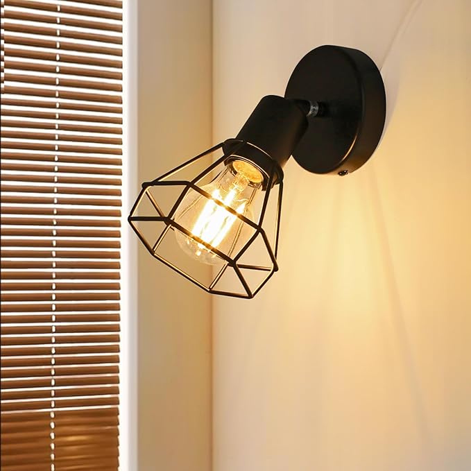 LTBLIGHT 1-Light LED Track Lighting, Black Adjustable Ceiling Light with Metal Wire Cage, Farmhouse Spotlight Fixture for Bedroom Bedside Hallway, E26 Base (Bulbs Not Included)