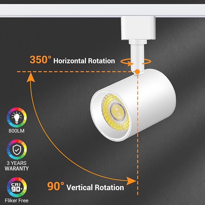 L Type LED Track Lighting Heads 5 Color, 10W White 6 Pack | Dimmable Track Light Heads, Kitchen Fixture Ceiling, 2700K 3000K 4000K 5000K 6000K Adjustable, Flicker Free CRI90+ 24° 800lm