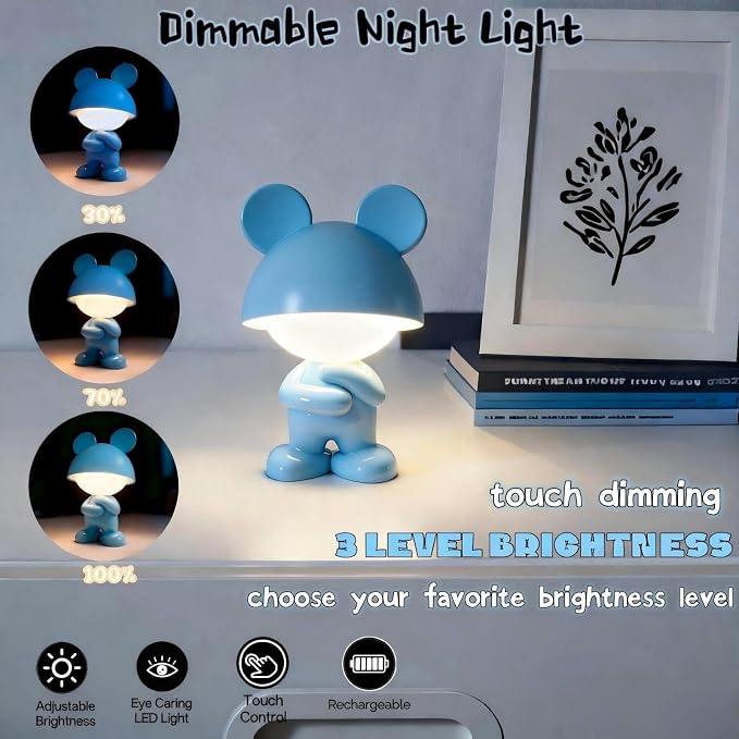 Night Lights for Kids,Rechargeable TableLight,Touch Bedside Lamps,Cordless Dimmable Warm White Light,Baby Nursery,Breastfeeding,Sleep Aid,Bluey Mouse Gifts for Newborns Toddlers Boys Girls