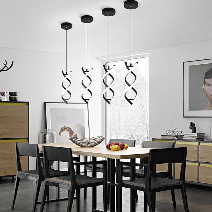 CANEOE Spiral Led Pendant Light Fixture,15W Cold White Light Modern LED Pendant Lamp, Adjustable Kitchen Island Hanging Light Fixture for Dining Room Living Room Bedroom Kitchen Sink, 3 Packs