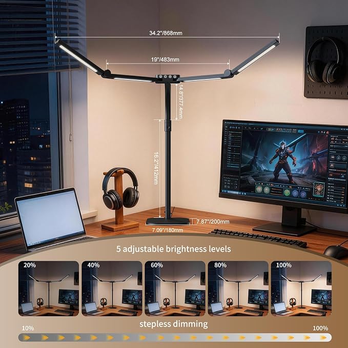 Omorepa 4 Light Bar Design Goose-Neck Desk Lamp with Base,24W Bright Led Tall Overhead Desk Light for Home Office,Eye Care Reading Table Light for Desktop Working,Drafting,Reading