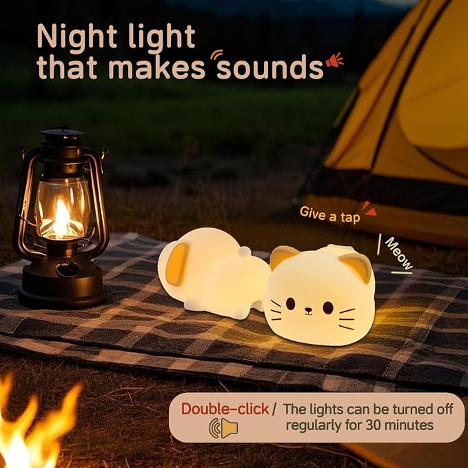 Led Cute Cat Night Light, 7 Colors Dimmable Timer Bedside Lamp, Touch Control Night Lamp for Kids Adults, Used for Camping Party Room Decor (Cat)
