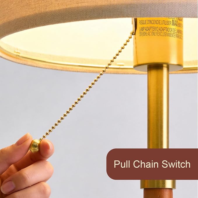 22" Wood Table Lamps Mid Century Modern Lamp for Bedroom Living Room Bedside Lamps for Night Stands Nightstand Lamp with Pull Chain Gold Small Side End Table Lamps Set of 2 Vintage Deco Gifts