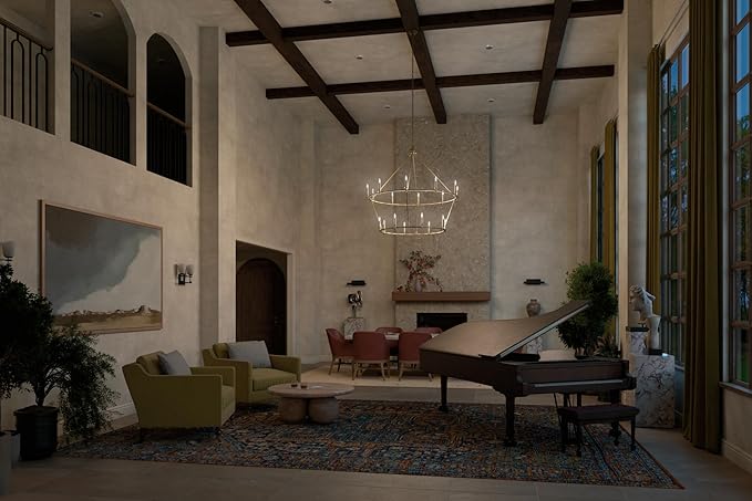 KICHLER Carrick 18-Light 2-Tier Chandelier, Updated Traditional Light in Polished Nickel, Sloped Ceiling Compatible, for Grand Foyer or Great Room (49.75" x 54.25"), 52708CPZ