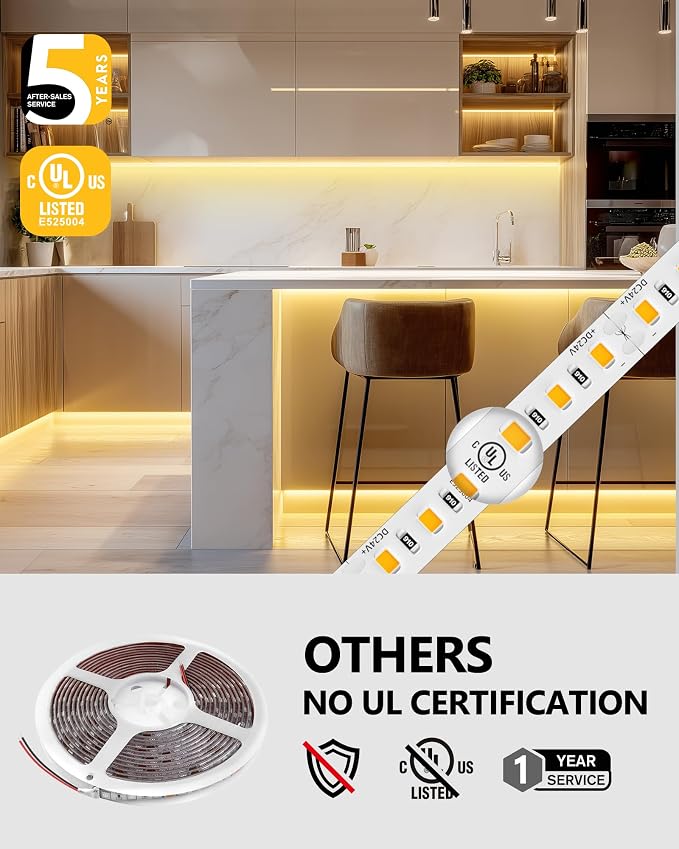 EMITEVER Warm White LED Strip Light 3000K,32.8ft UL 24V Tape Light,1200LEDs | Ra 95+,IP30,2.9W/ft,240+Lumens/ft,5 Year Warranty(Power Supply Sold Separately)for bedroom,living room,kitchen