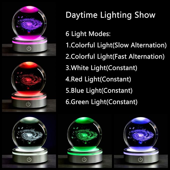 3D Galaxy Crystal Ball with LED Stand, 80mm Glass Sphere Decorative Balls, Milky Way Galaxy Space Globe Gifts for Women Men Mom Kids
