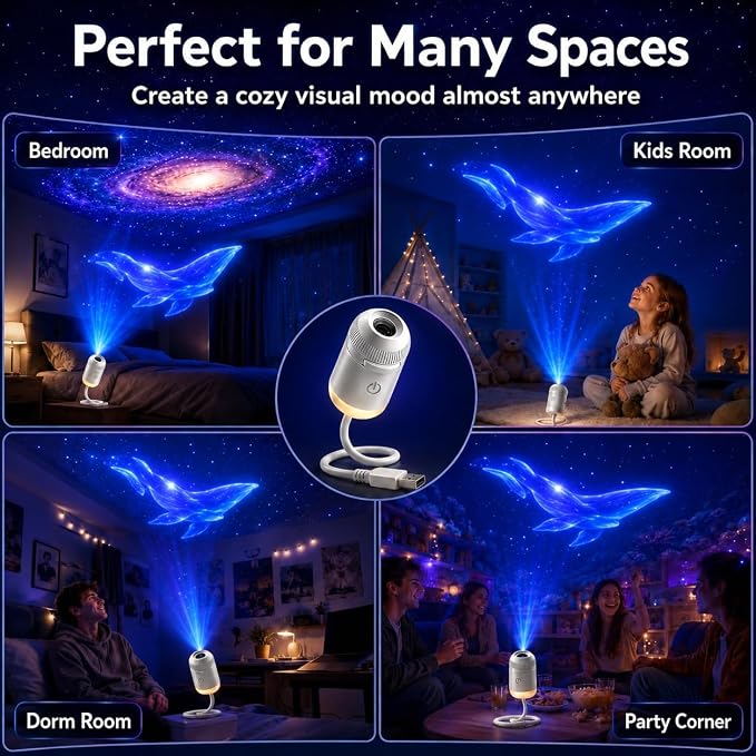 2027 Upgraded Hd Smart 5d Holographic Night Light Projector, Plug and Play Hd Star Projector, 360° Adjustable Hd Galaxy and Ocean Projector for Bedroom Ceiling (6 Projection Films)