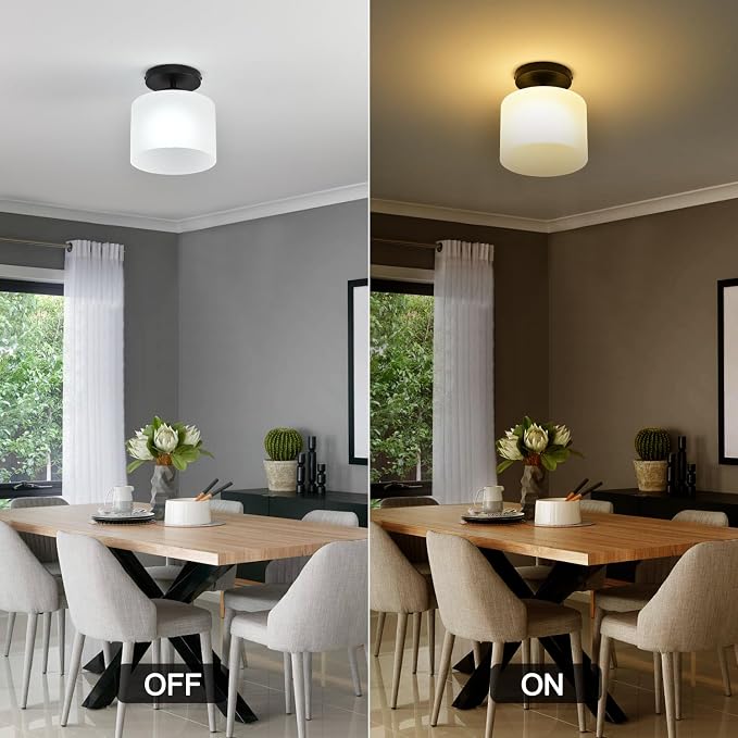 Semi Flush Mount Ceiling Light, Modern Kitchen Lighting Fixtures Ceiling, Rustic Ceiling Light Fixtures, Ceiling Lights with Glass Shade for Hallway Foyer Entryway Bedroom