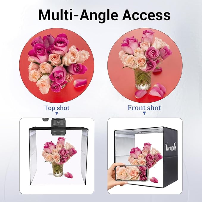 Photo Studio Light Box, Dimmable Shooting Tent Kit - 12"x12"x12" Foldable Lightbox with 120 LED (CRI 97), 6 Backdrops, 3 Light Modes, Photo Booth Box for Small Product Photography