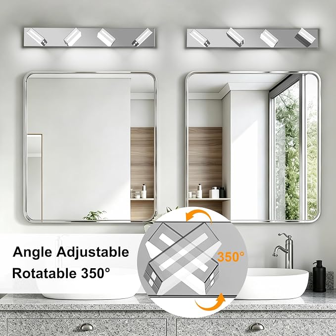 LED Modern Bathroom Light Fixtures, 4-Light 30-Inch Dimmable 5CCT Adjustable Chrome Vanity Lights for Bathroom Lighting Fixtures Over Mirror, 350° Rotatable Wall Lamp
