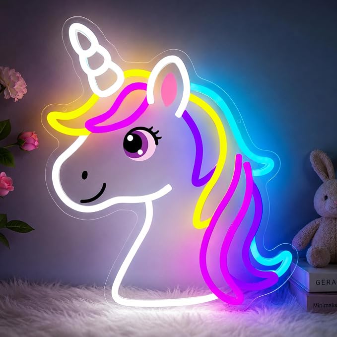 Unicorn Neon Sign for Girls Room Colorful Unicorn Neon Light Wall Decor | Dimmable Colorful Unicorn Neon Light USB Powered LED Rainbow Neon Sign for Kids Bedroom Nursery Birthday Christmas Gift