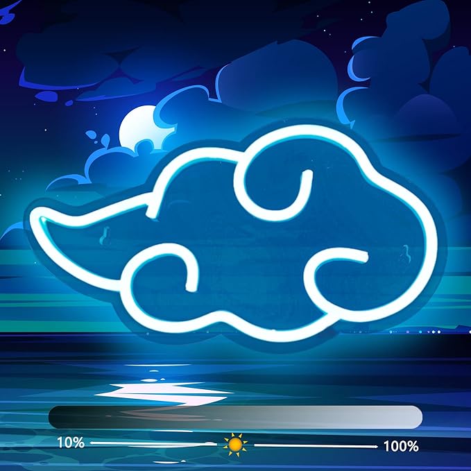 Dleouly Anime Neon Sign, LED Blue Cloud Neon Signs for Wall Decor, Dimmable Gaming Neon Sign Wall Signs USB Night Neon Light for Bedroom Game Room Man Cave Party, Gifts for Your Son, Boyfriend(12x7in)
