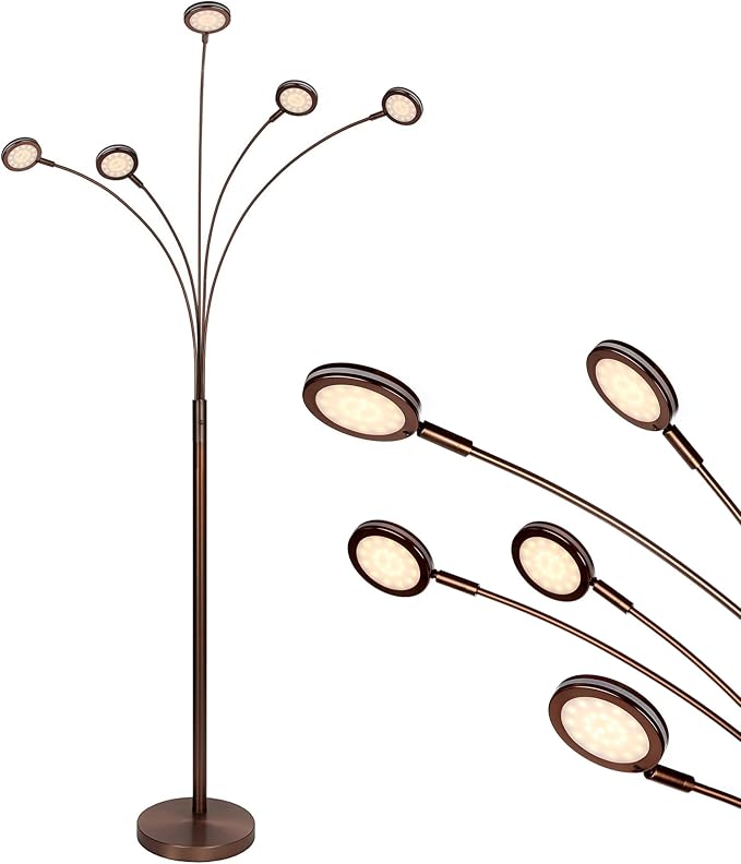 Brightech Orion Arc Floor Lamp for Living Room, Tree Floor Lamp with 5 Adjustable Arms, Multi-Head Standing Lamp with Flexible Rotating LED Lights for Bedroom, Dorm - Bright Hanging Lighting - Bronze
