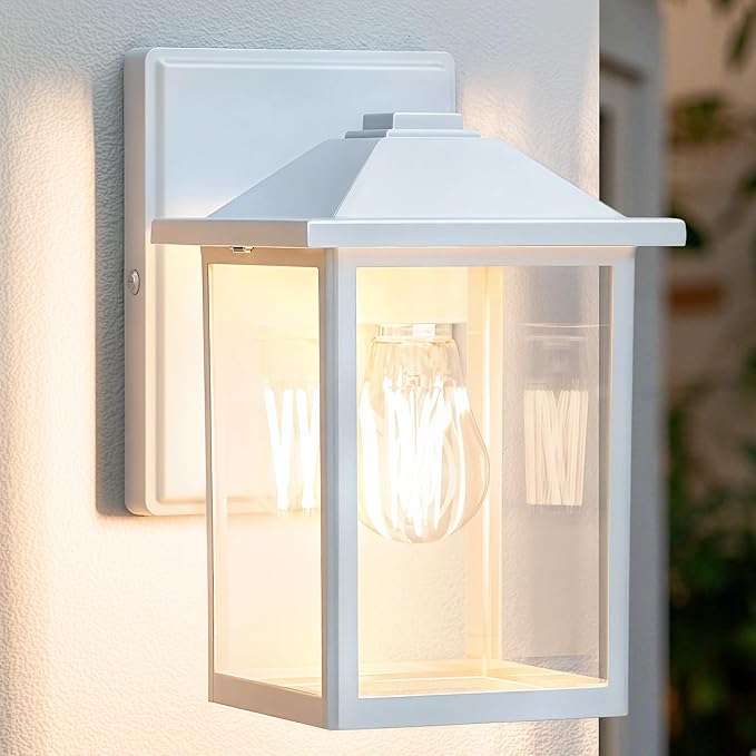 Outdoor Wall Lantern, Exterior Waterproof Wall Sconce Light Fixture, White Front Door Mounted Lighting with Glass, Anti-Rust Porch Lamp