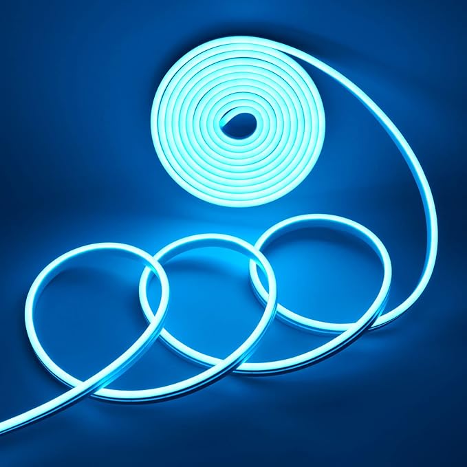 YM E-Bright Led Neon Strip Lights 12V Rope Silicone Indoor Outdoor 16.4Ft 600SMD Waterproof Flexible for Signboard Bar Home Kitchen Bedroom Party Holiday Art Decoration, Ice Blue(No Power Adapter)