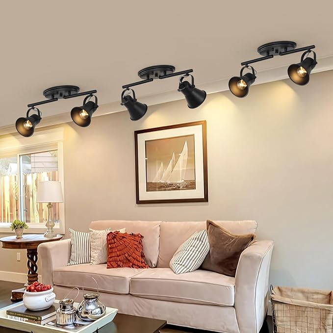 SEEBLEN 2 Light Track Lighting Ceiling, Industrial Directional Ceiling Spot Light Fixture,Black Flush Mount Ceiling Light for Kitchen, Living Room, Hallway, Bathroom, Cabinet, Etc.