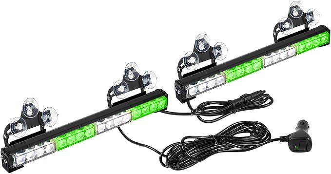 ASPL 2x16.8 inch Emergency Flashing LED Traffic Advisor Strobe Light Bar 32LED 26 Flash Patterns Interior Safety Warning Lights (Green/White)