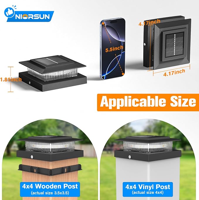4x4 Post Solar Lights Color Changing,Solar Post Light,16 Pack Black | RGB Solar Post Cap Lights for 4x4 Post Caps Wood Vinyl,IP44 Waterproof Fence Post Solar Lights Outdoor, Solar Deck Post Light