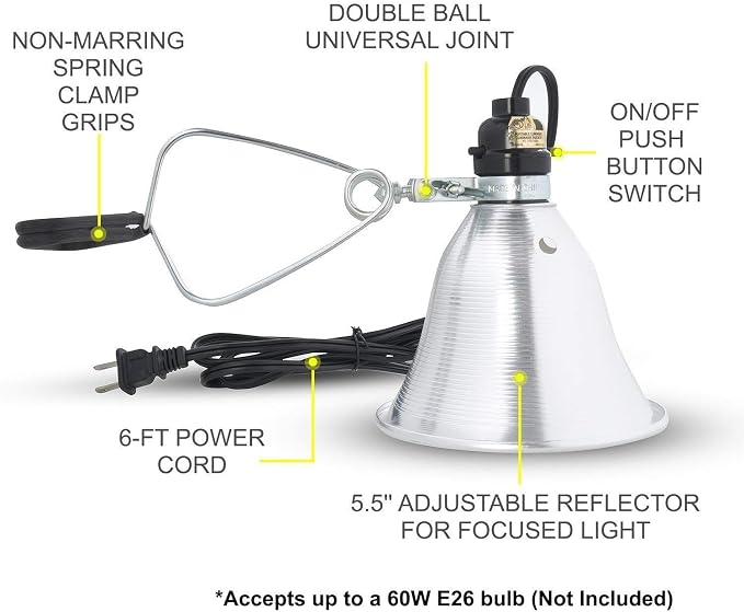 Simple Deluxe E26 Clamp Light Socket with 5.5 Inch Aluminum Reflector, Suit for Max 60 Watt Lamp (No Bulb Included) with 18/2-Gauge 6 Feet Cord, 4 Pack