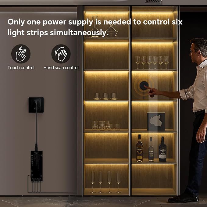 Black Cabinet Light COB LED Strip Lights | 10 pack penetrable touch dimmable ideal for display cabinet and wine rack decorative lighting (Warm White, 6.6ft / 2M)