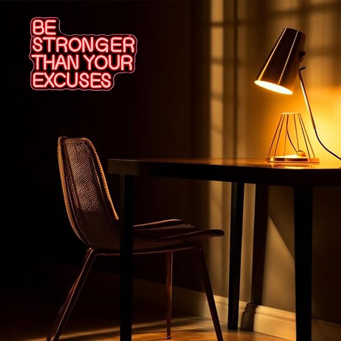 Allball Be Stronger Than Your Excuses Neon Sign, Gym Neon Light Motivational Sign USB Powered LED Dimmable, for Gym Office Classroom Bedroom Bar Gymnastic Athletes Sign(15.7 * 10.6 In)