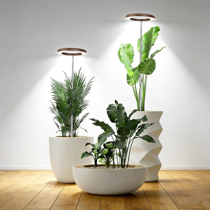 Wood Grain Grow Lights for Indoor Plants Plant Growing Lamp, Full Spectrum Plant Lights for Indoor Growing (Wood Color Without Base, 2 Pack)