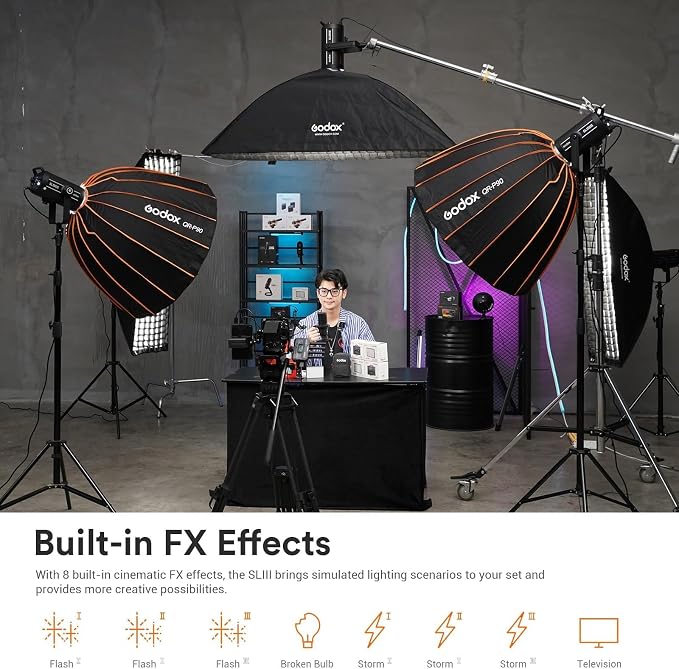 Godox SL150III 160W LED Video Light, 73,600Lux SL150W LED Continuous Light, Studio Bright with Bowens Mount Bluetooth APP Control, 8 FX Effects, Silent Mode for Photography&Filming