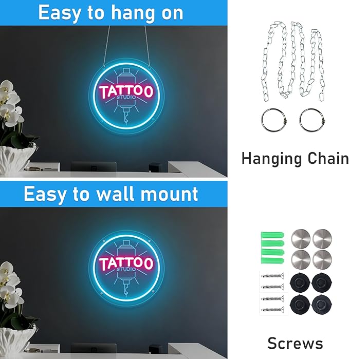 TATTOO Studio Neon Sign LED Tattoo Wall Decor USB Powered Adjustable Brightness Dimmable Neon Light for Business Stores Birthday Christmas Gifts
