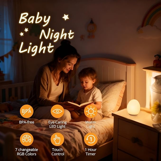 Night Light for Kids,Egg Night Light for Baby Nursery, 7 Colors Changing & 30-Min Timer Portable Nursery Night Lamp forBaby Nursery & Kids Bedroom,DIY Hand-Painted Custom Lamp