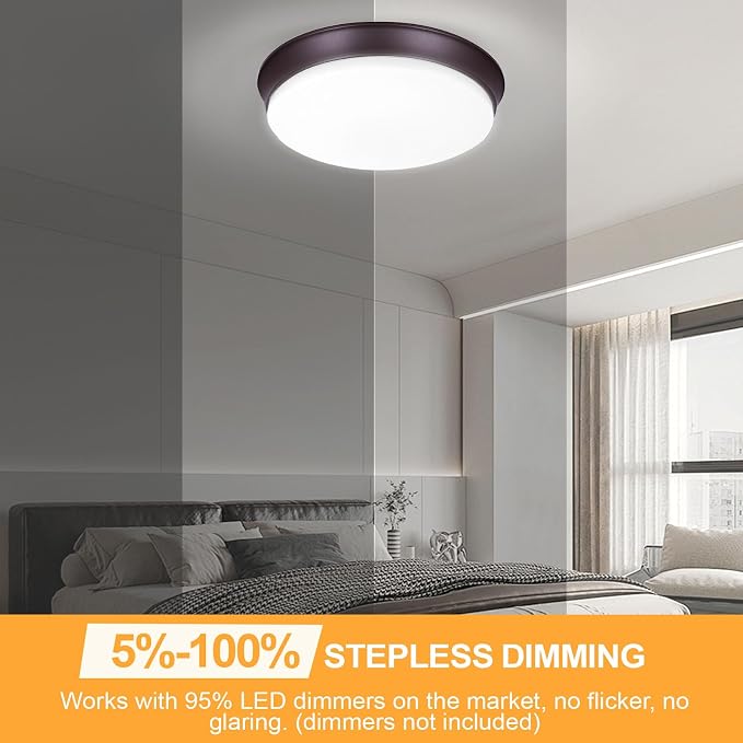 2PACK LED Flush Mount Ceiling Light Fixtures Oil Rubbed Bronze, 13Inch 36W Dimmable & 2700K-6500K 5CCT Adjustable LED Ceiling Lights, 4000LM Modern LED Lamp for Kitchen, Bedroom, Porch, Hallway