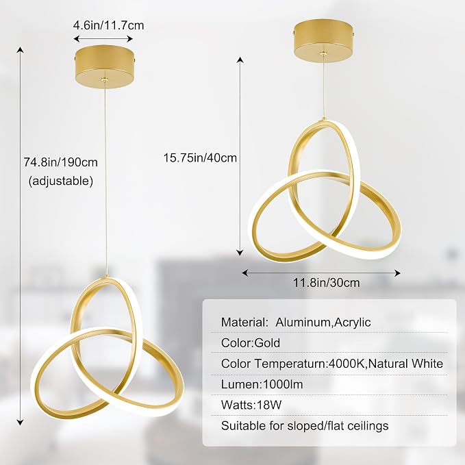 MAYNA Spiral Kitchen Island Pendant Lights, 4000K Modern Led Chandelier Light Fixture, 18W Adjustable Hanging Light Fixtures for Kitchen Island Dinning Room, 3 Pack (Gold)
