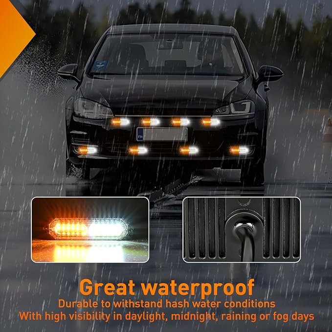 Nilight 8PCS Led Strobe Lights 12LED Amber White Emergency Light 12V 24V Surface Mount Flashing Warning Hazard Beacon Lights Ultra Slim Sync Feature Mini Grille for Cars Trucks Off Road Vehicles SUV