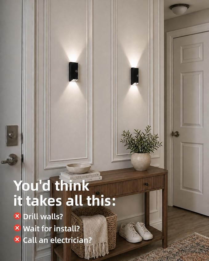 EZVALO Motion Sensor Wall Light with Remote Control, Rechargeable Wall Sconce, 3 Color Temps, Dimmable, Magnetic, LED Indoor Wireless Wall Lamp, 4000mAh, for Hallway, Stair, Entryway, Renters